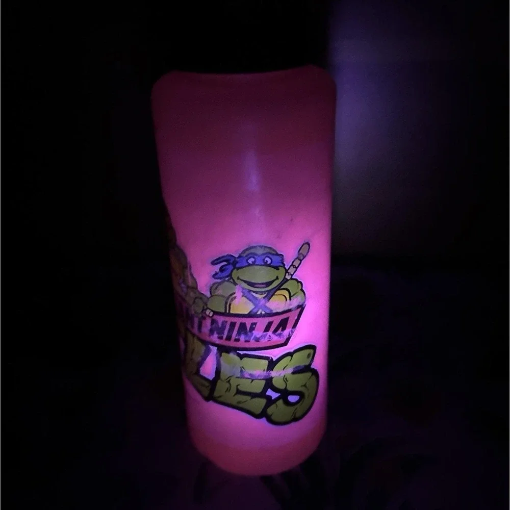 VTG 80s TMNT Teenage Mutant Ninja Turtles Water Bottle Straw Cap Pink Retro GLOW